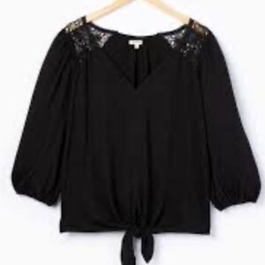 Brea Canyon Milena Lace Detail Knit Top Black Sz L Stitch Fix NWT